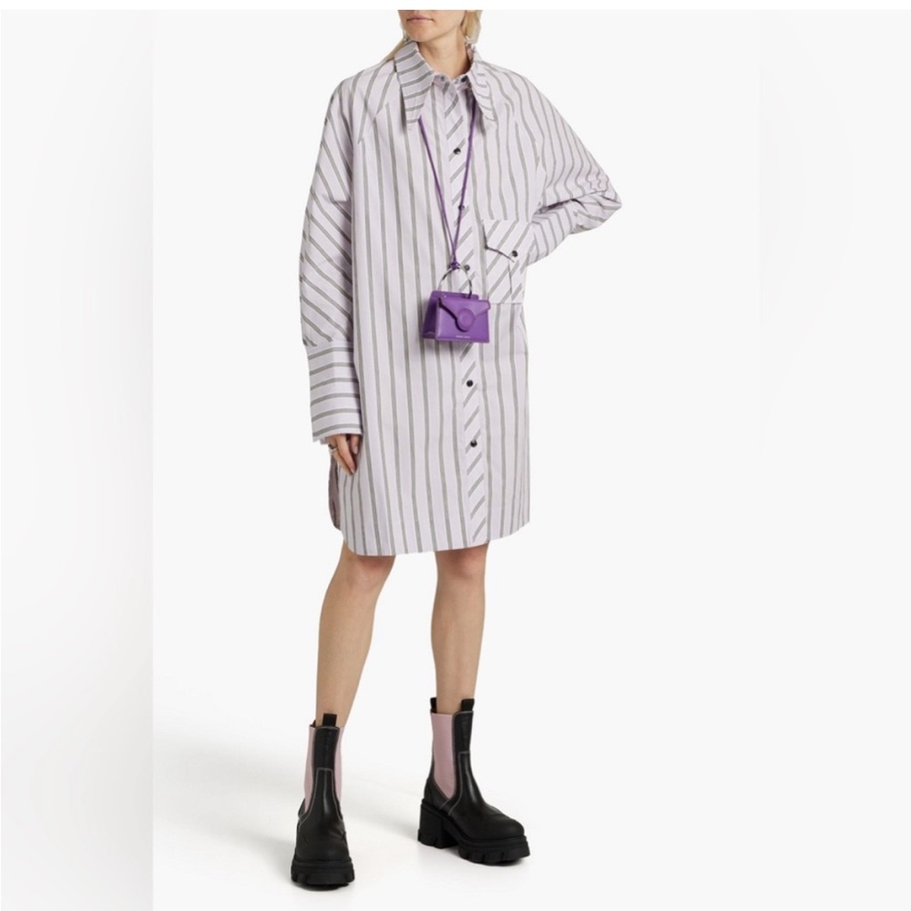 Ganni Misty Lilac Striped Shirt Dress Knee Length Size S/M